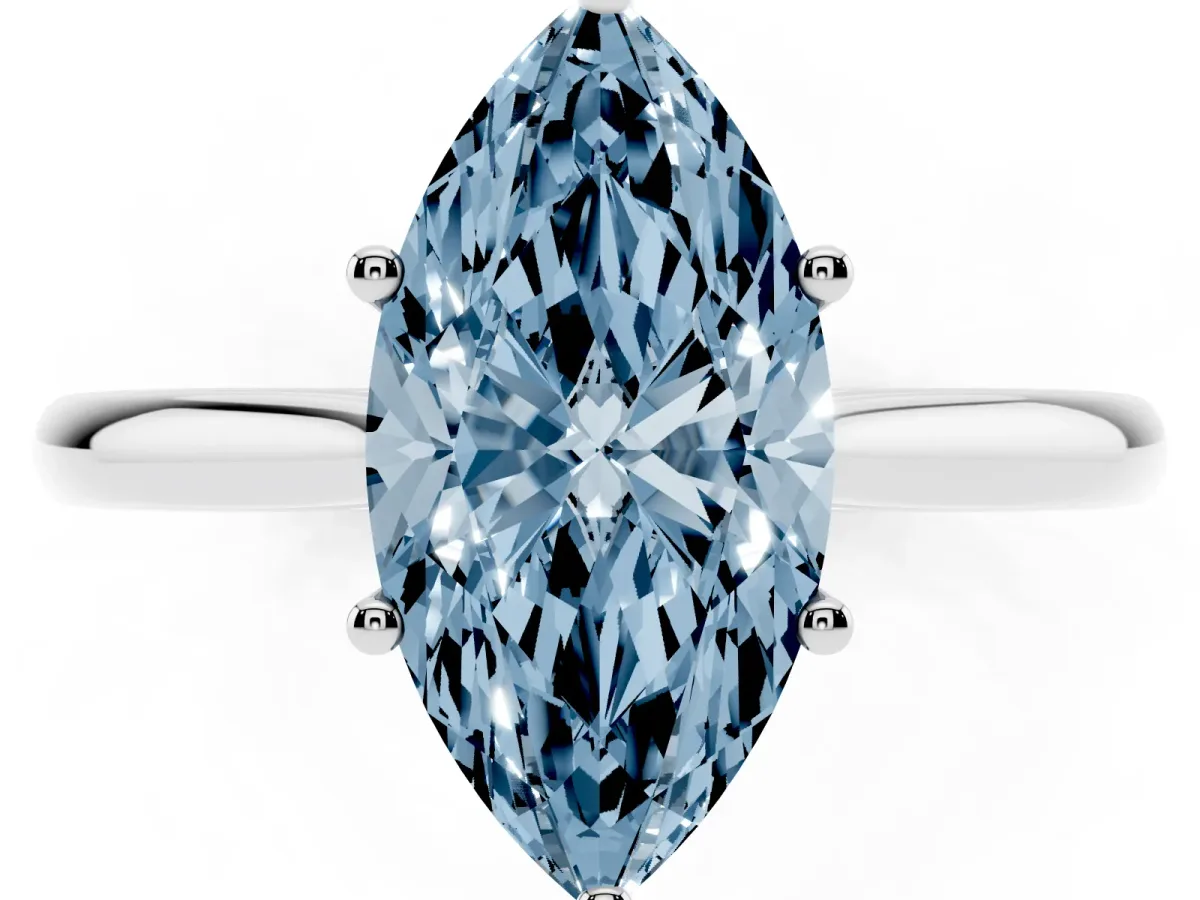 Fancy Blue Marquise Cut Cut Solitaire Ring with Cathedral Band and Four-Prong Setting Platinum