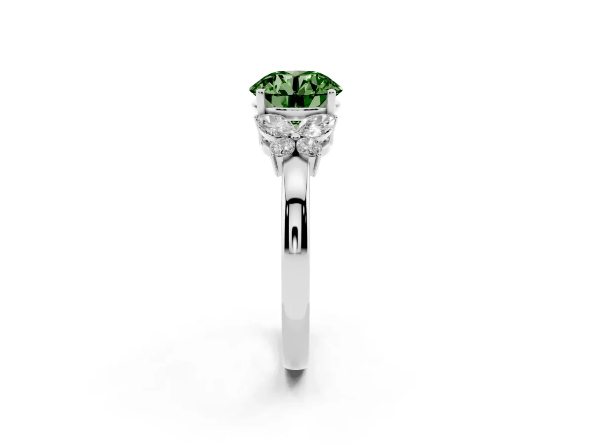 Fancy Green Round Cut Cut Solitaire Floral Diamond Ring with Four-Prong Setting Platinum