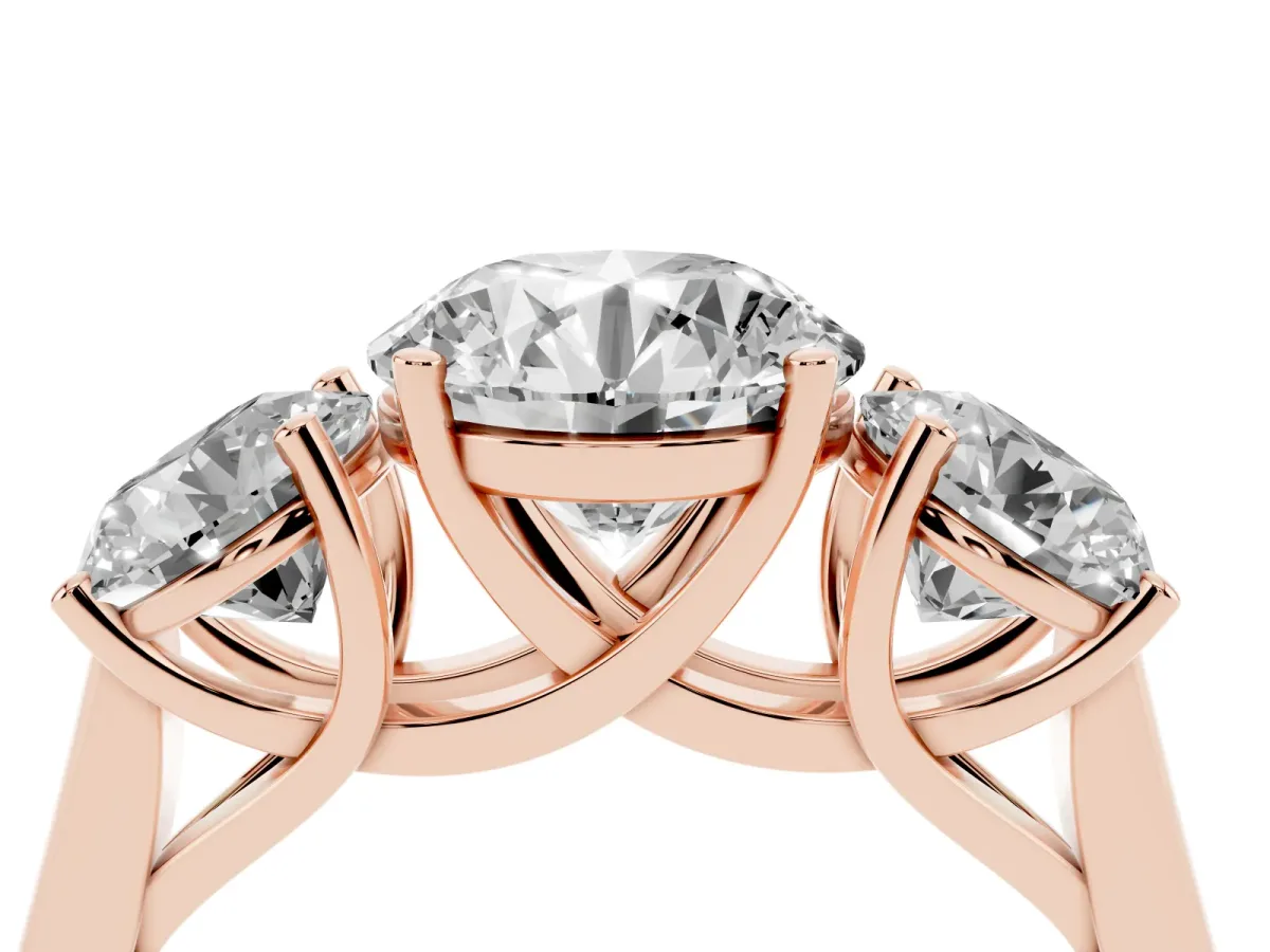 Three-Stone Round Cut Cut Solitaire Ring with Classic Band and Prong Setting Rose gold