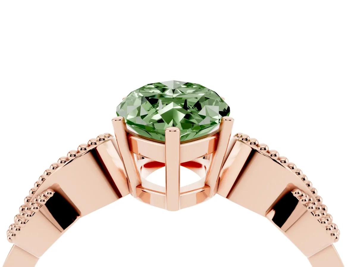 Fancy Green Marquise Cut Solitaire Milgrain Leaf Band with Prong Setting Rose gold
