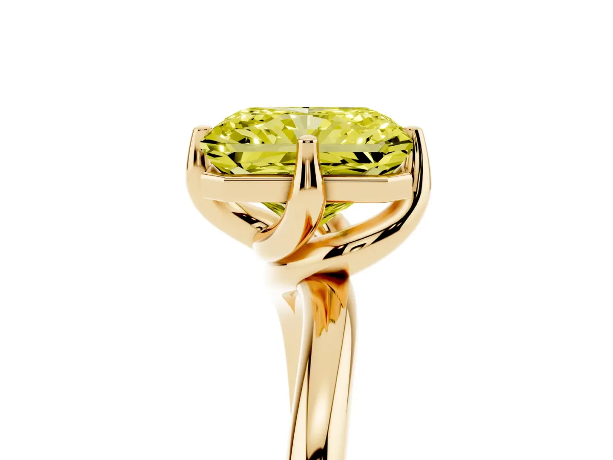 Fancy Yellow Radiant Cut Diamond Solitaire Engagement Ring with Four-Prong Setting and Classic Band Yellow gold