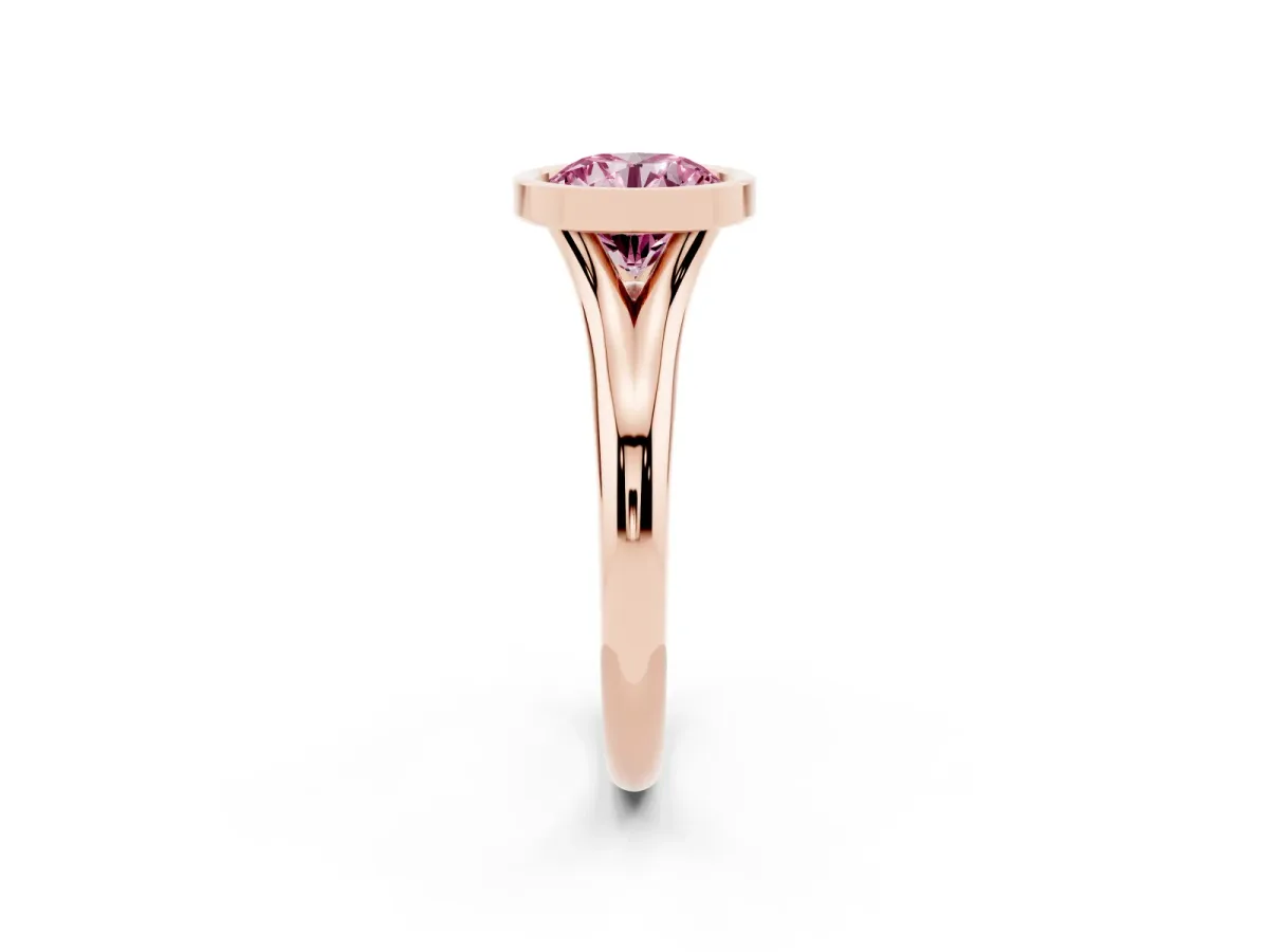 Fancy Pink Bezel Set Round Cut Solitaire Diamond Ring with Smooth Band Rose gold