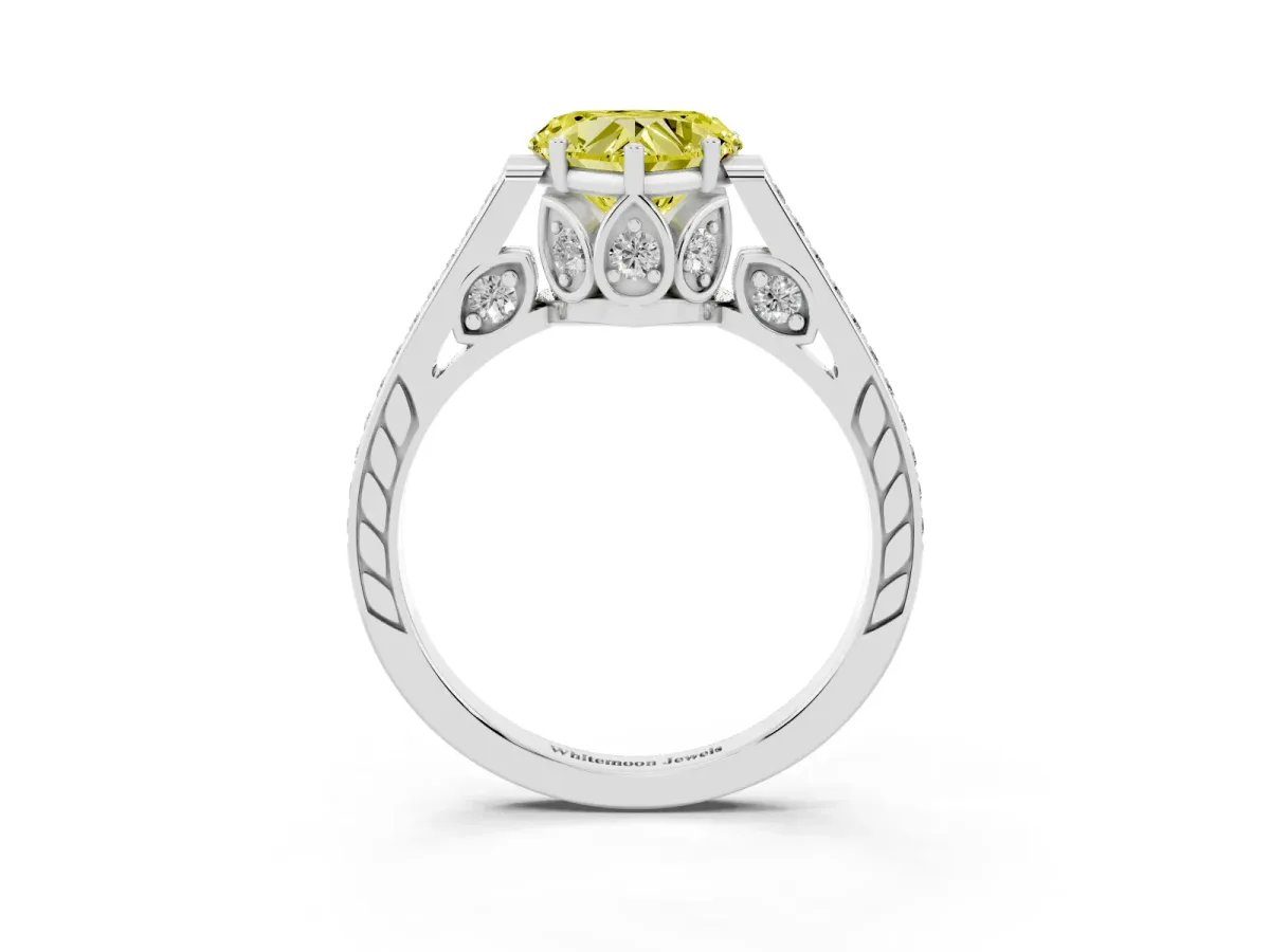 Fancy Yellow Heart Cut Cut Cathedral Pave Diamond Engagement Ring with Six-Prong Setting Silver