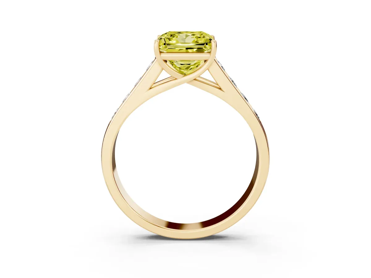 Fancy Yellow Princess Cut Solitaire Channel-Set Diamond Engagement Ring with Four-Prong Setting Yellow gold