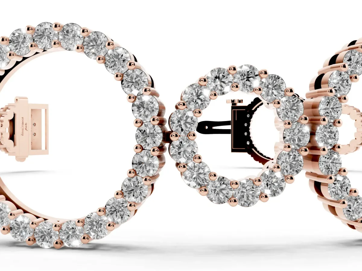 Round Cut Diamond Halo Circle Link Bracelet with Pave Setting Rose gold