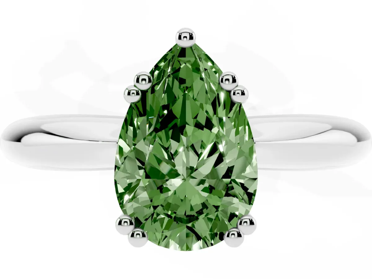 Fancy Green Pear Cut Cut Solitaire Engagement Ring with Tapered Band and Four-Prong Setting Platinum