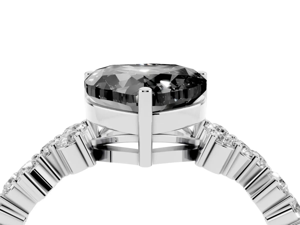 Fancy Black Heart Cut Diamond Scattered Round Accent Ring with Prong Setting White gold