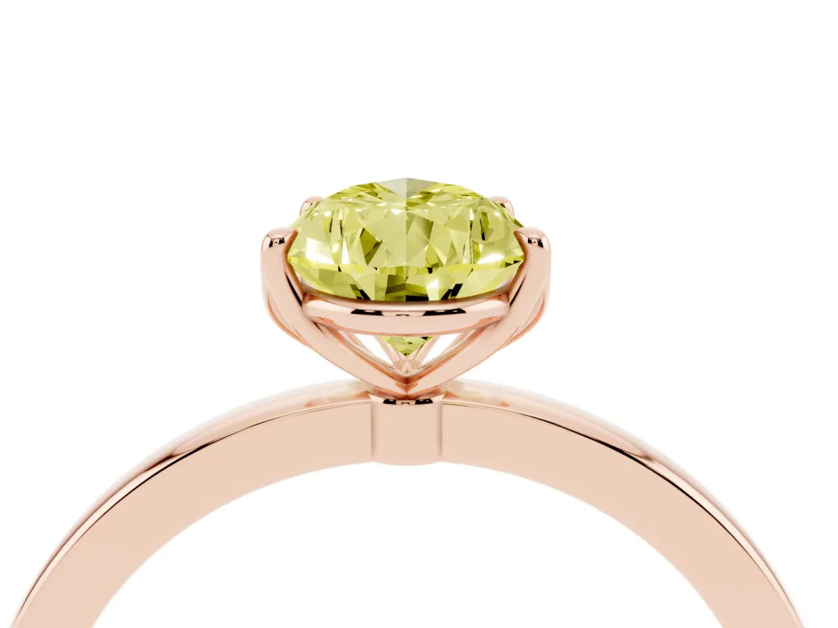 Fancy Yellow Pear Cut Diamond Solitaire Ring with Thin Band and Prong Setting Rose gold