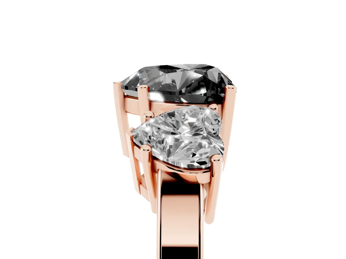 Fancy Black Three-Stone Heart Cut Cut Diamond Engagement Ring with Flat Band and Four-Prong Setting Rose gold