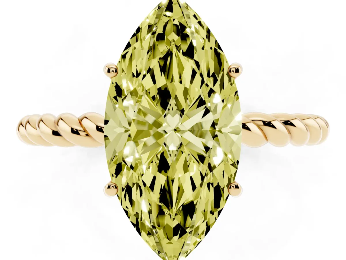 Fancy Yellow Marquise Cut Solitaire Twist Band Ring with Four-Prong Setting Yellow gold