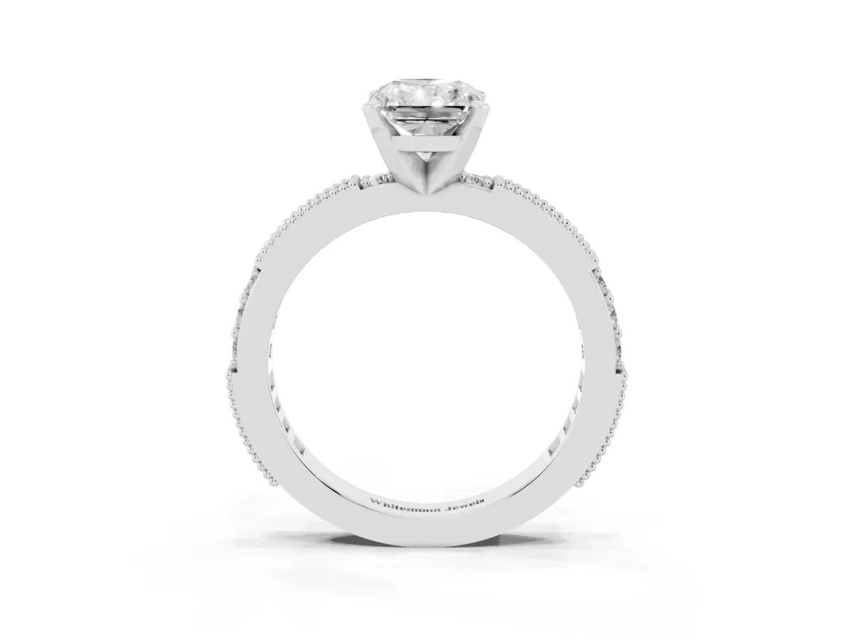 Radiant Cut Solitaire with Pavé Band and Four-Prong Setting Platinum
