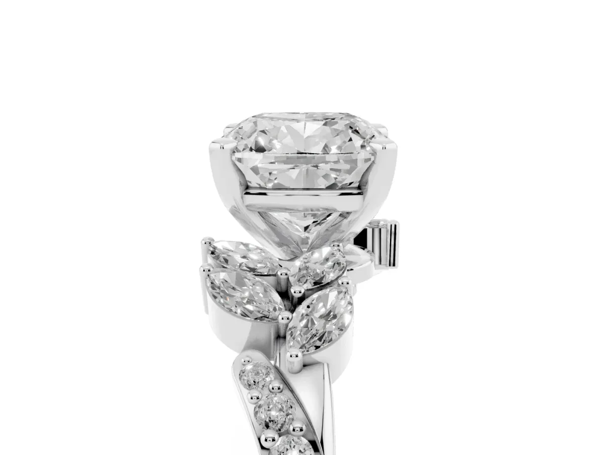 Cushion Cut Solitaire Marquise Twist Band with Six-Prong Setting Silver