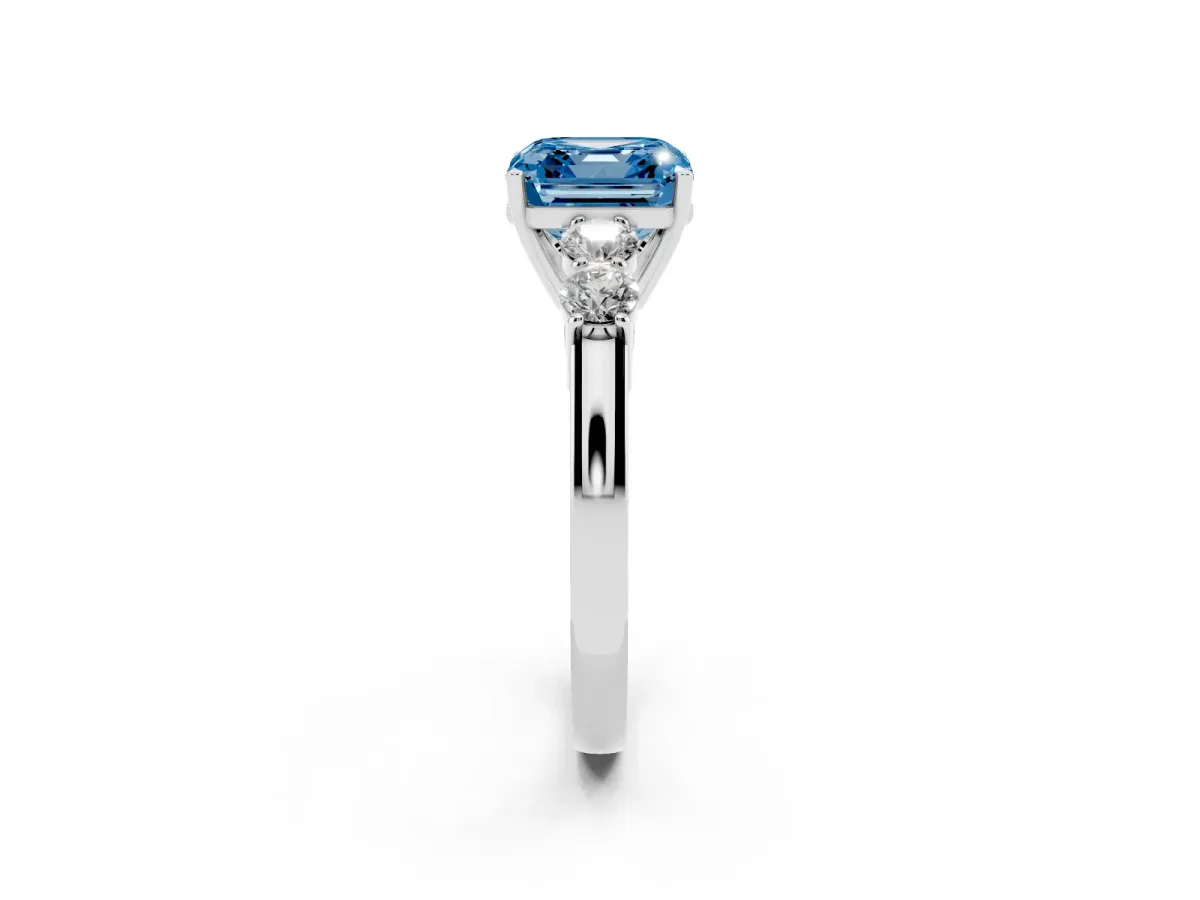 Fancy Blue Asscher Cut Cut Diamond Five-Stone Prong Set White Gold Ring Silver