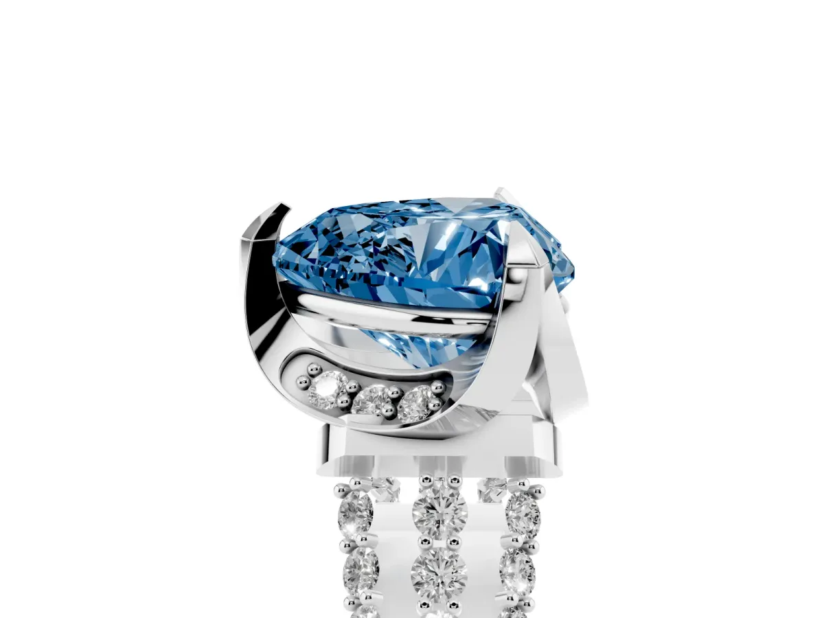 Fancy Blue Heart Cut Solitaire Pave Split Shank Ring with Four-Prong Setting White gold