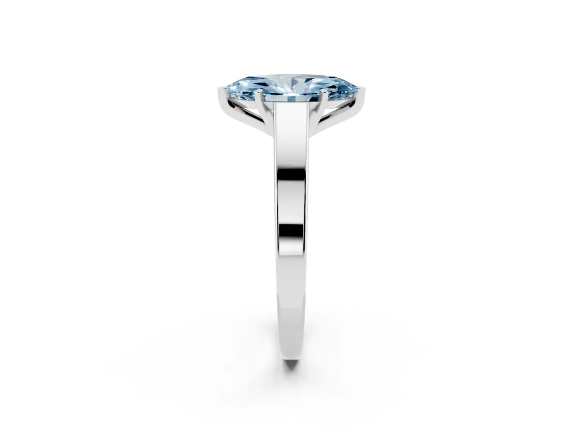 Fancy Blue Marquise Cut Solitaire Engagement Ring with Four-Prong Setting and Tapered Band Platinum