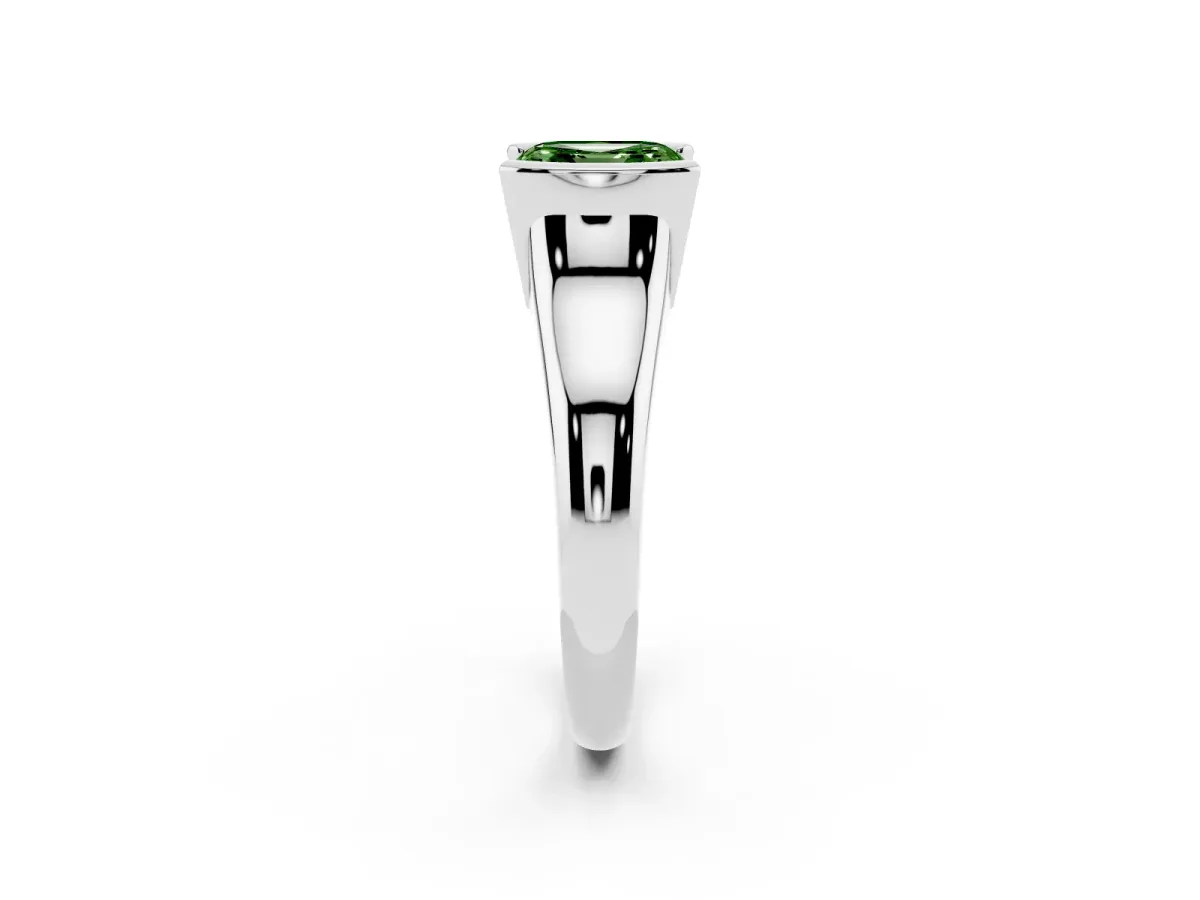 Fancy Green Asscher Cut Solitaire Tension Set Diamond Ring with Split Shank Band Silver