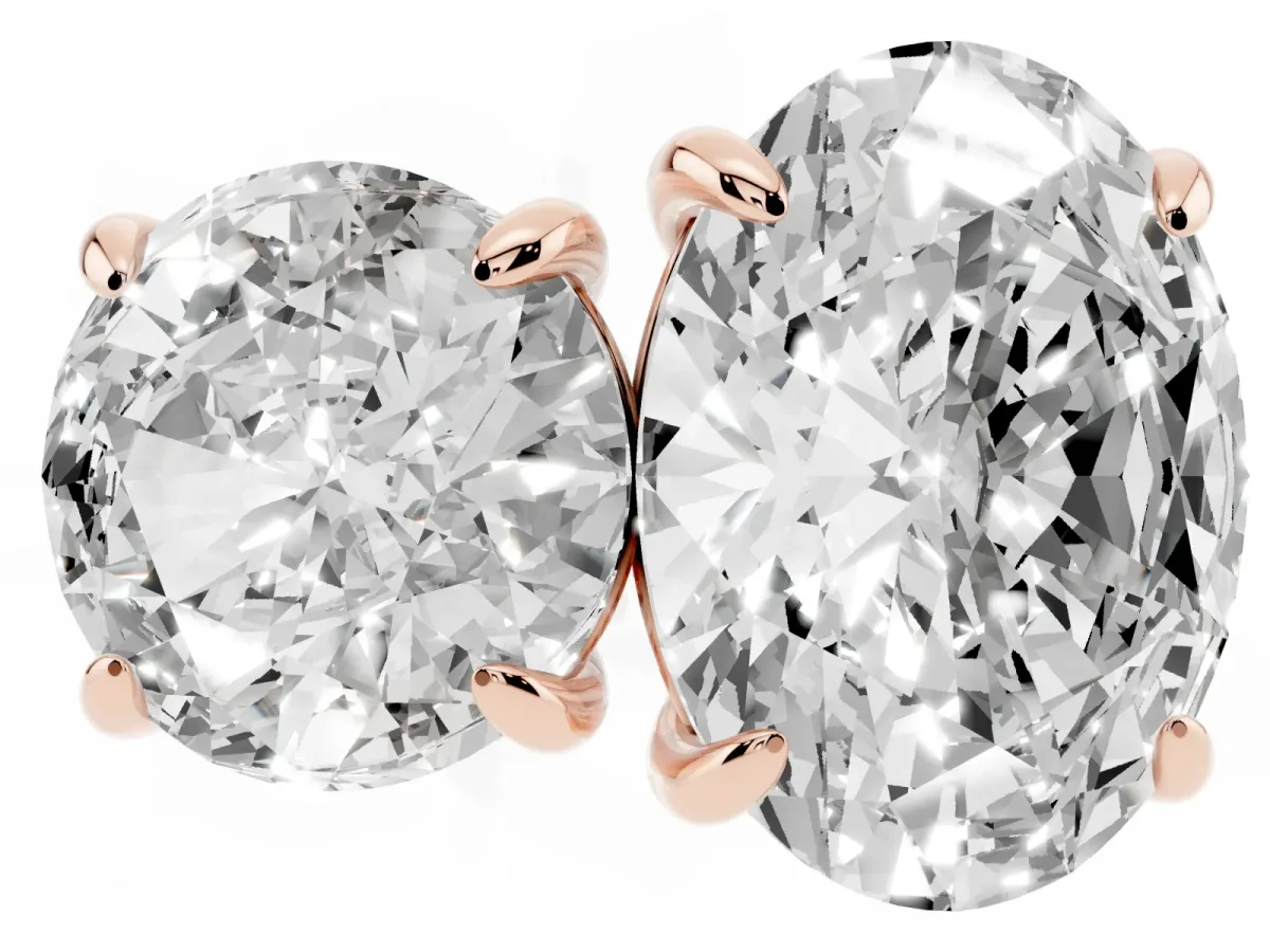 Round and Oval Toi Moi Ring with Prong Setting and Plain Band Rose gold
