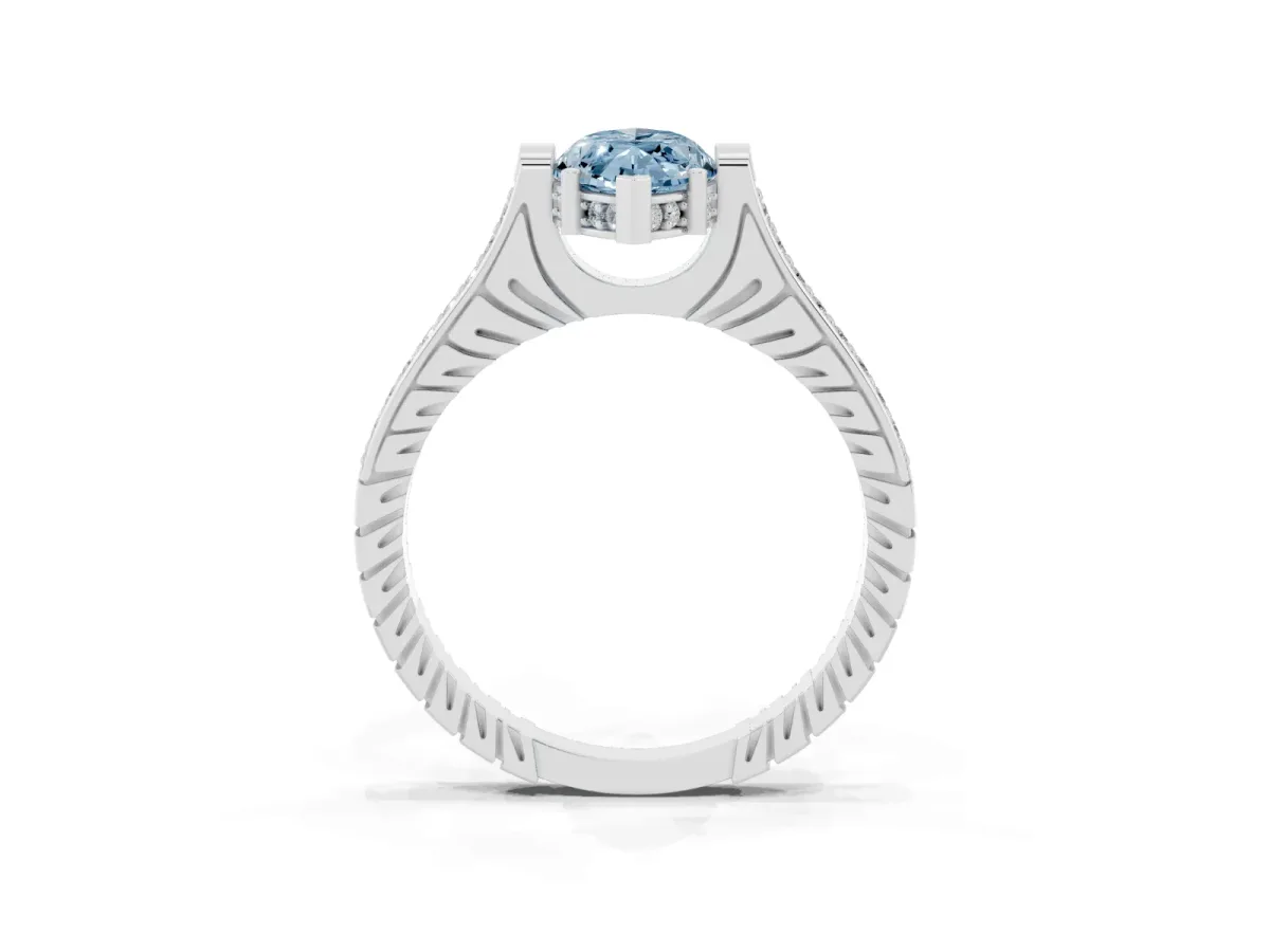 Fancy Blue Marquise Cut Solitaire Diamond Ring with Channel Set Band and Bezel Prong Setting Platinum