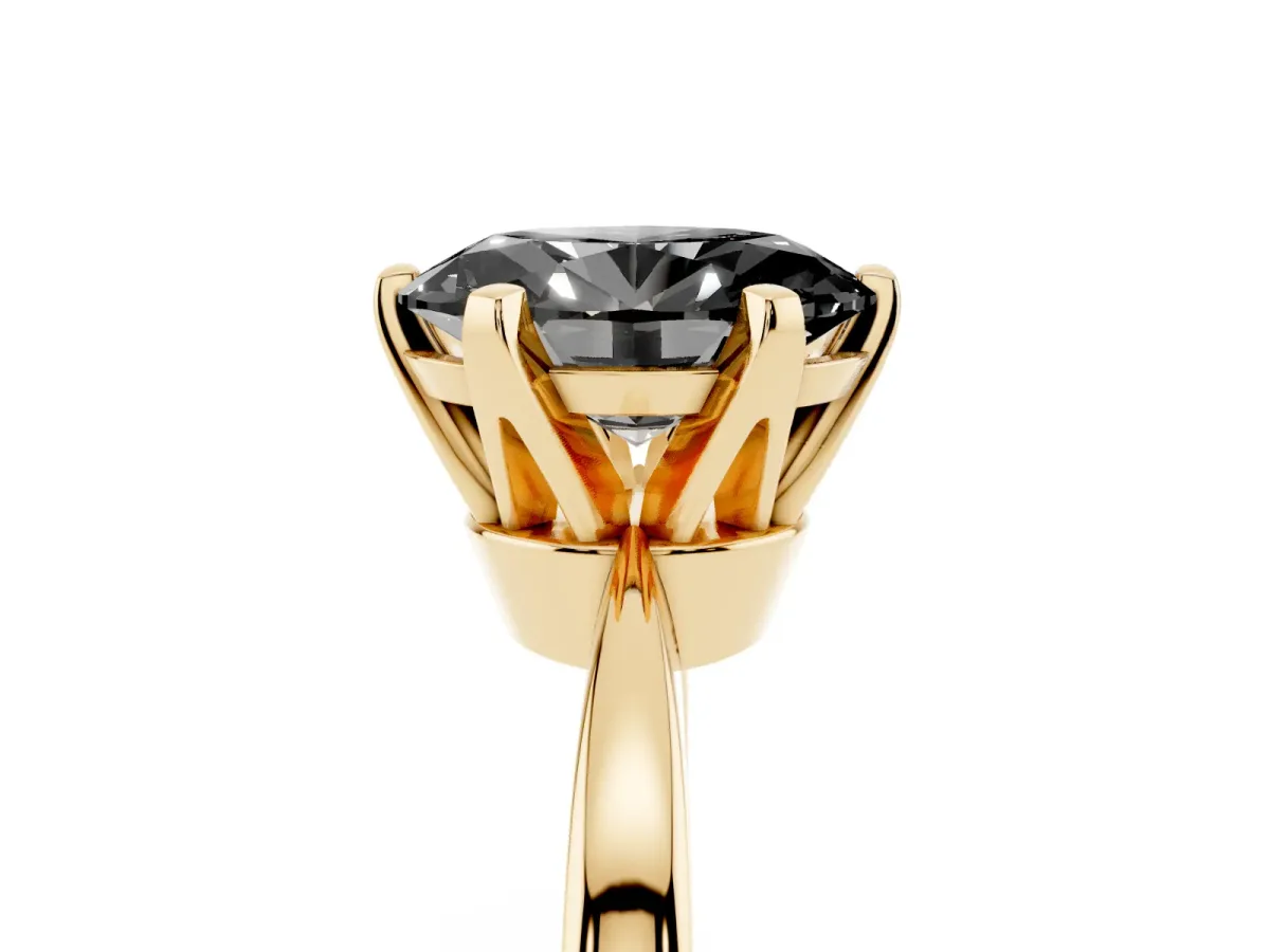 Fancy Black Oval Cut Solitaire Engagement Ring with Six-Prong Setting and Tapered Band Yellow gold