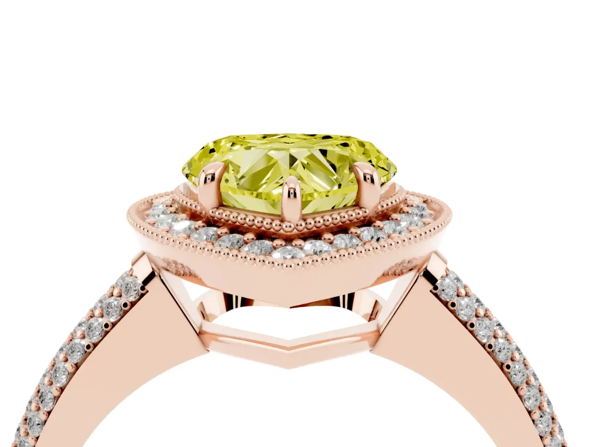 Fancy Yellow Heart Cut Cut Halo Diamond Pave Band with Four-Prong Setting Rose gold
