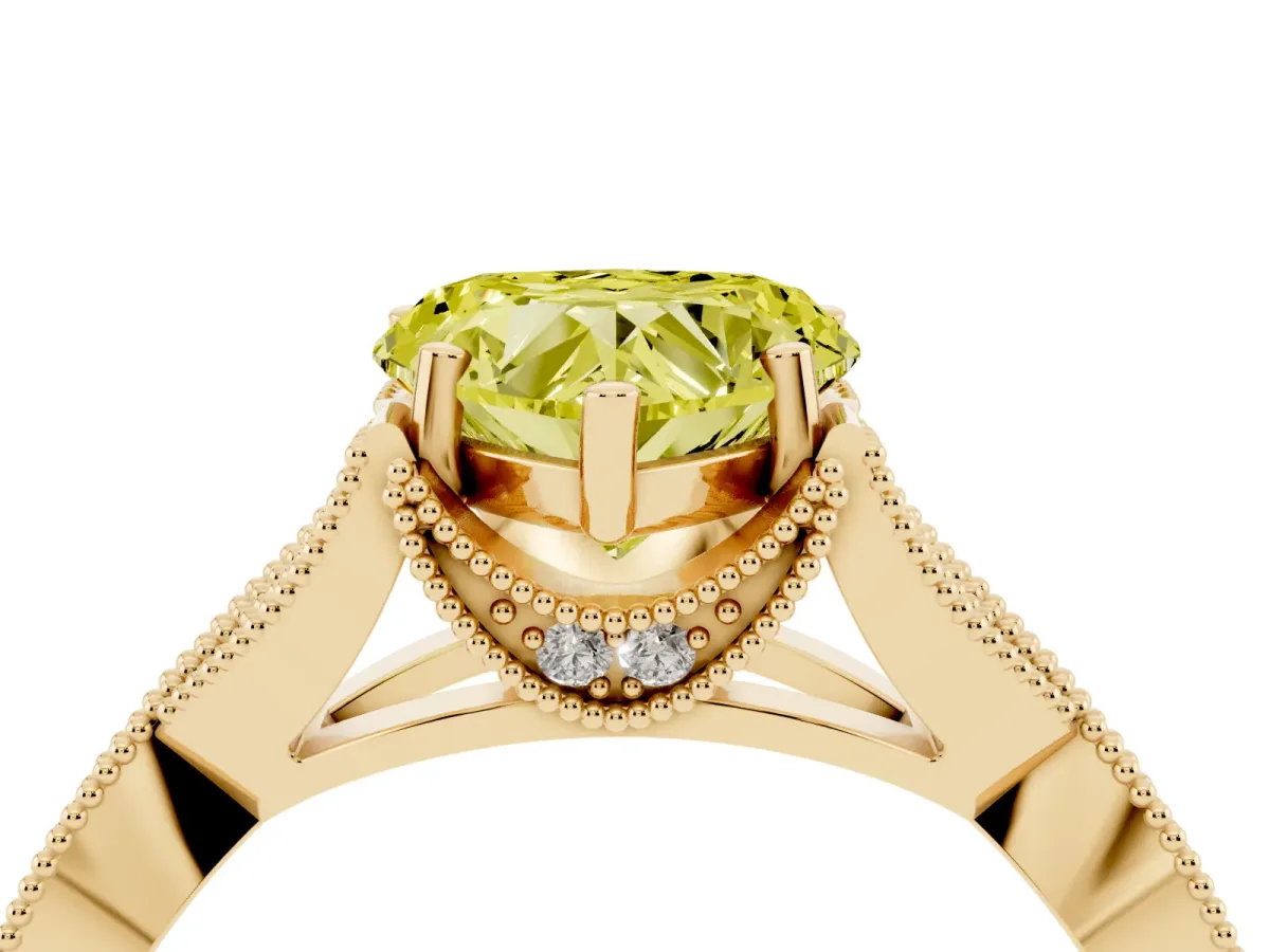 Fancy Yellow Heart Cut Cut Diamond Twisted Band with Milgrain Pave Setting and Four-Prong Setting Yellow gold