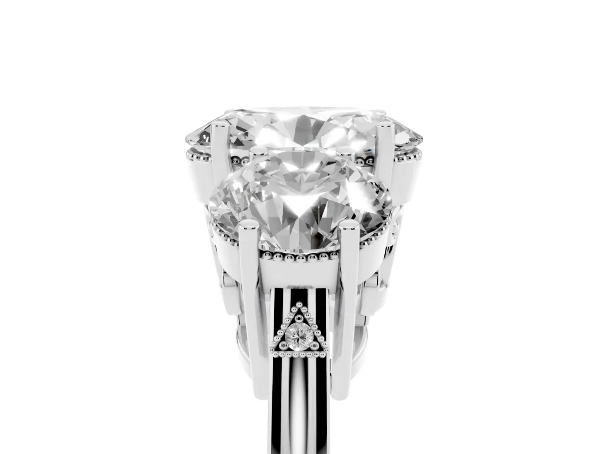 Three-Stone Oval Cut Diamond Engagement Ring with Prong Setting on a Classic Band Silver