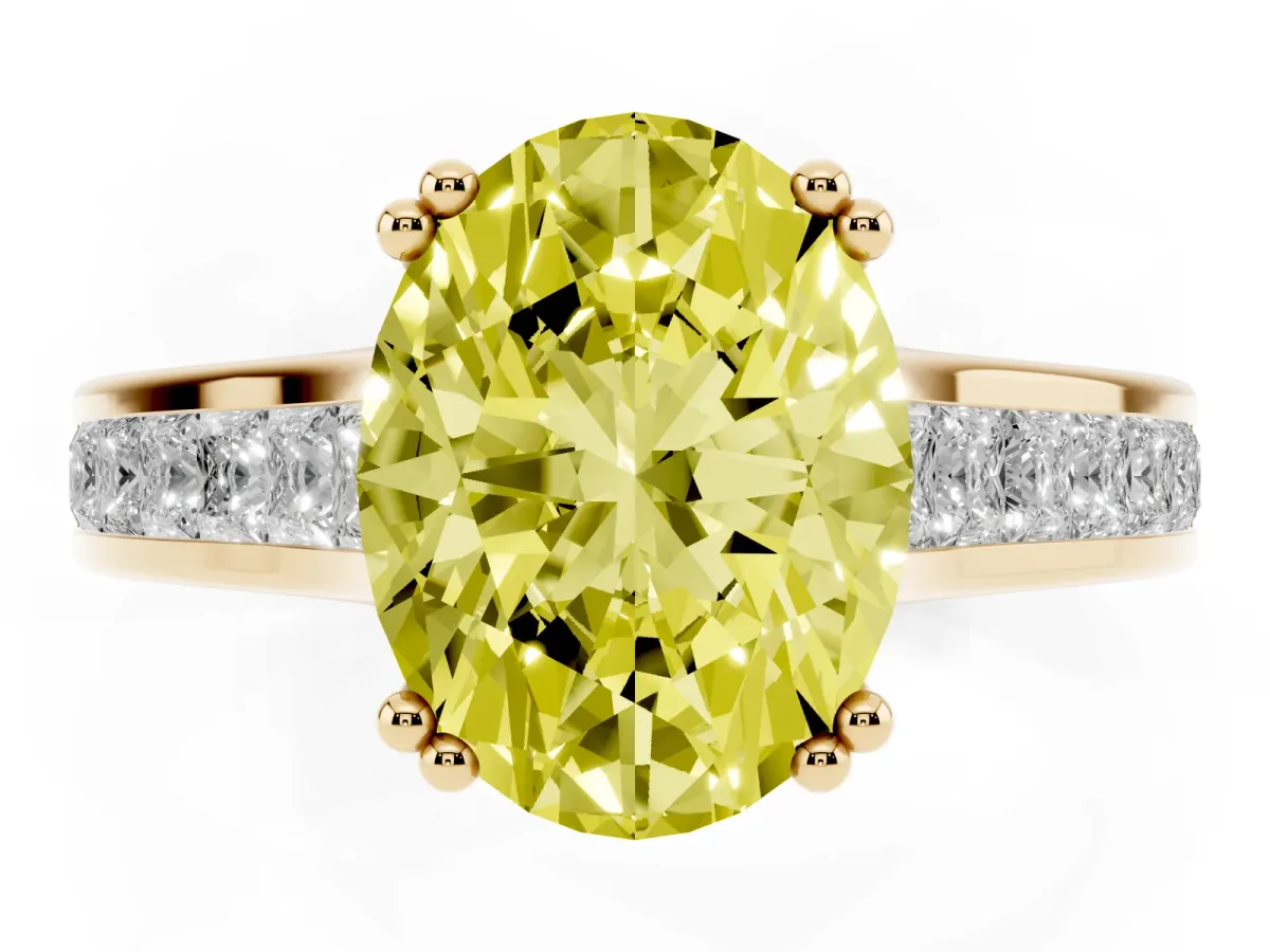 Fancy Yellow Oval Cut Cut Channel Set Solitaire Engagement Ring with Prong Setting Yellow gold