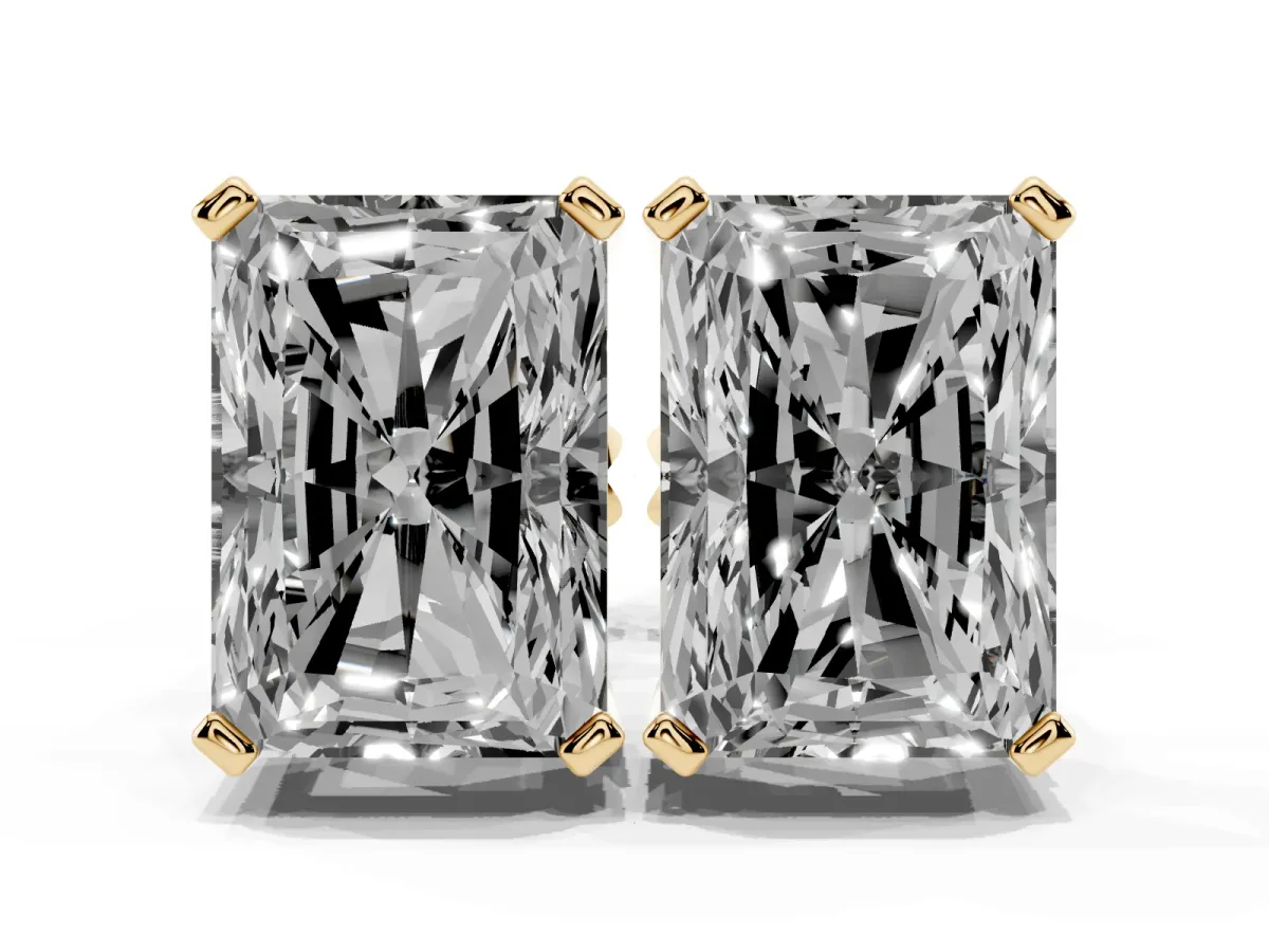 Radiant Cut Diamond Stud Earrings Yellow gold