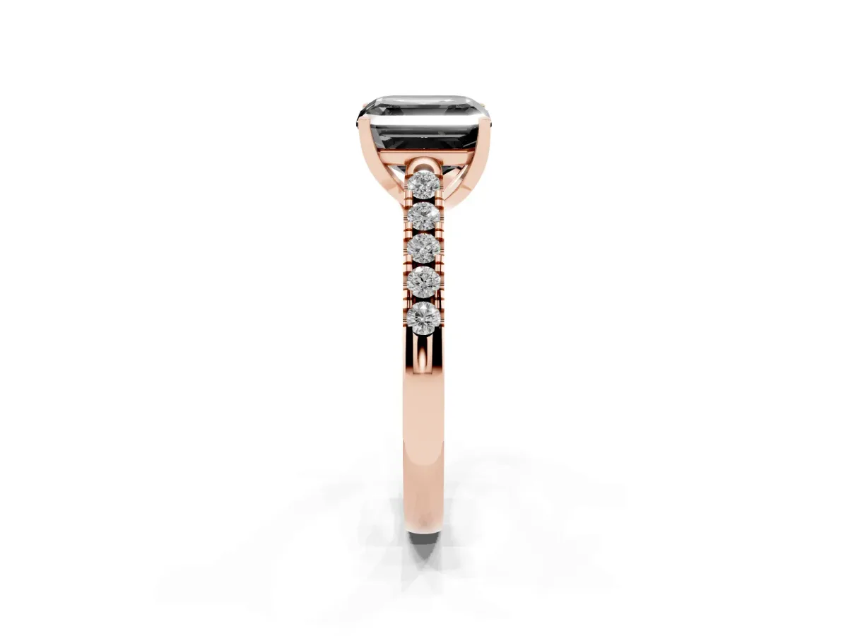 Fancy Black Asscher Cut Diamond Pavé Band Solitaire Ring with Prong Setting Rose gold
