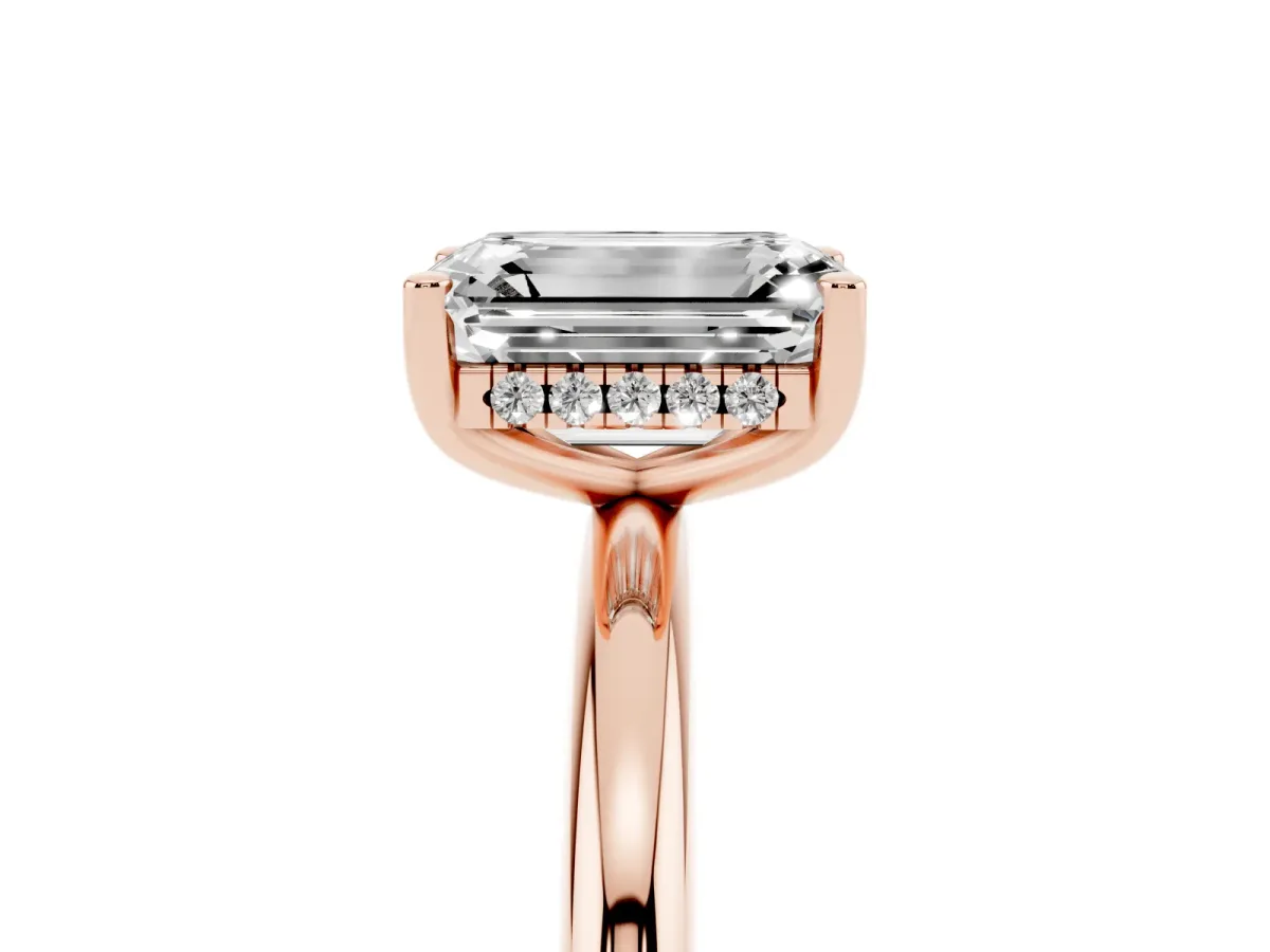 Emerald Cut Cut Solitaire Engagement Ring with Four-Prong Setting and Classic Band Rose gold