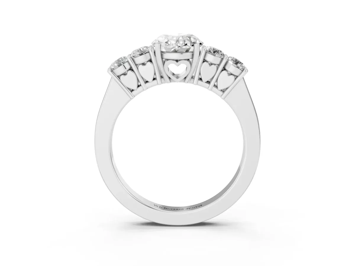 Oval Cut Cut Diamond Five-Stone Prong Set White Gold Ring White gold