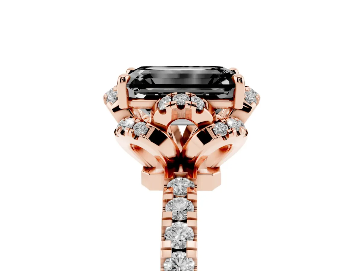 Fancy Black Emerald Cut Diamond Halo Pave Band with Four-Prong Setting Rose gold