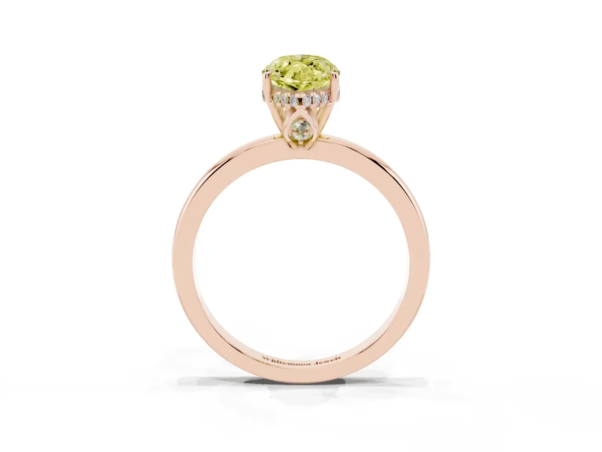 Fancy Yellow Marquise Cut Solitaire Diamond Ring with Prong Setting and Plain Band Rose gold