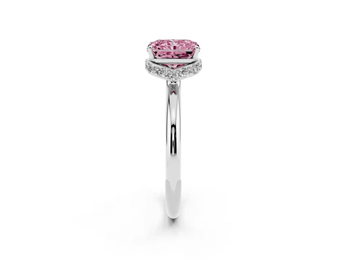 Fancy Pink Radiant Cut Brilliant Solitaire Engagement Ring with Six-Prong Setting and Classic Band Silver