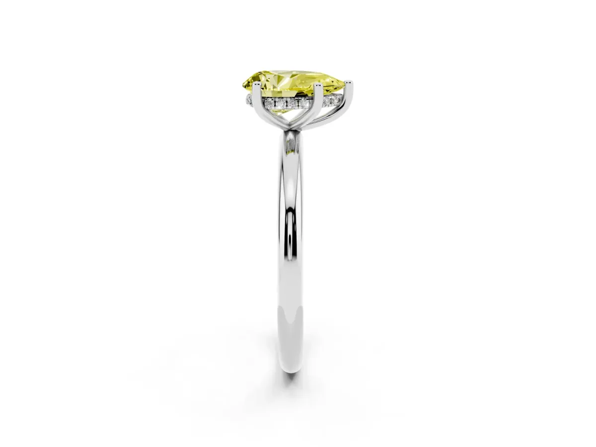 Fancy Yellow Pear Cut Cut Solitaire Engagement Ring with Four-Prong Setting and Classic Band White gold