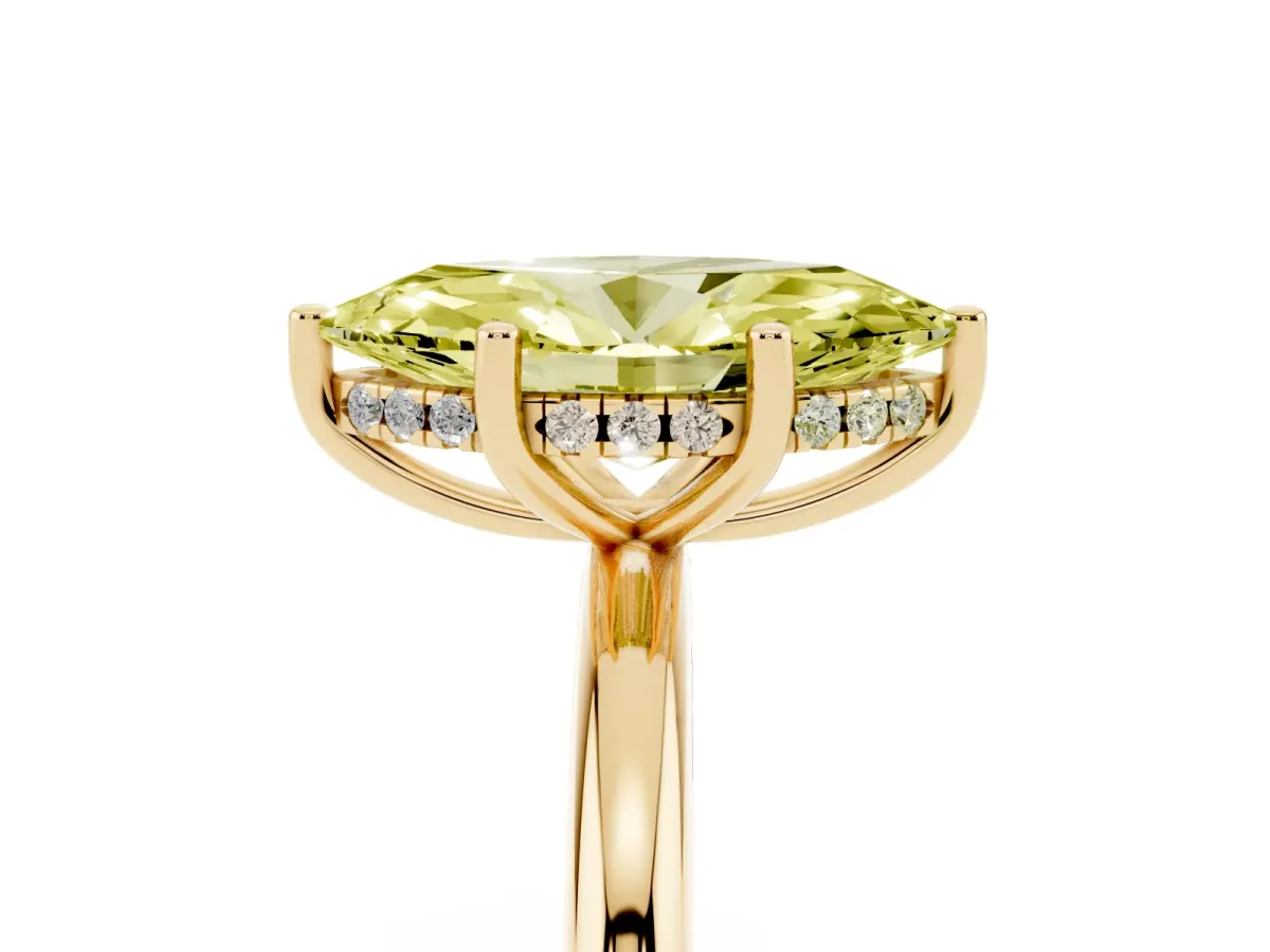 Fancy Yellow Marquise Cut Cut Solitaire Engagement Ring with Four-Prong Setting and Classic Band Yellow gold