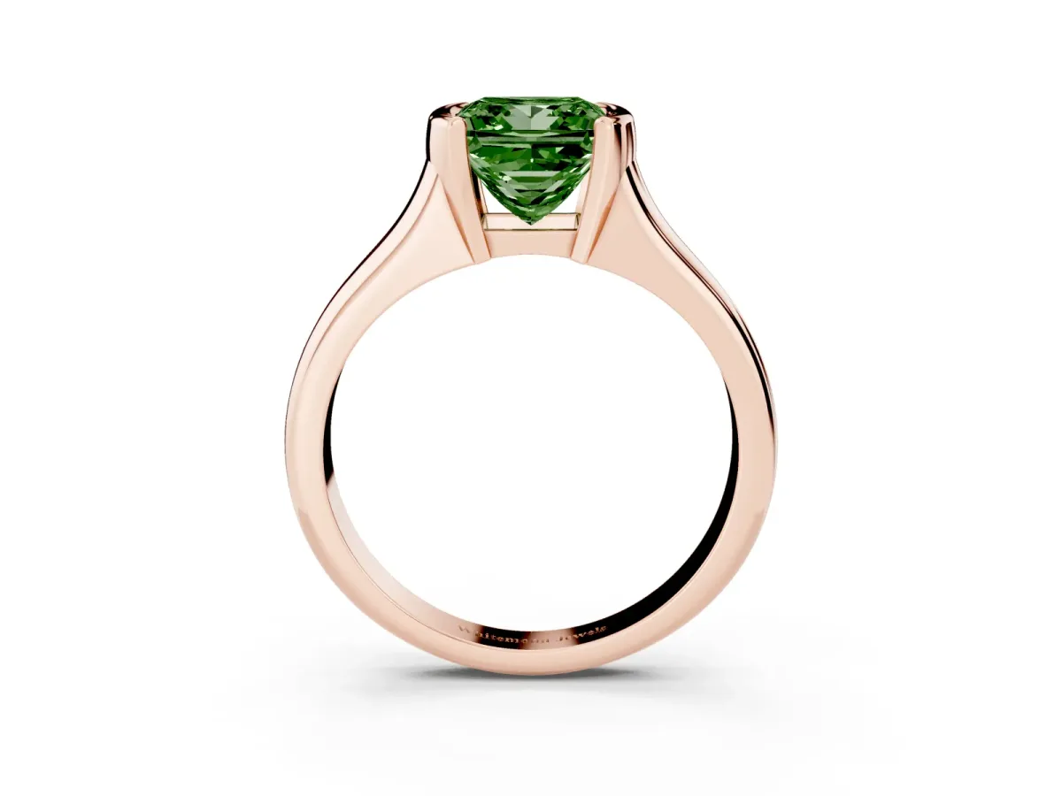Fancy Green Princess Cut Solitaire Tension Set Diamond Ring with Split Shank Band Rose gold