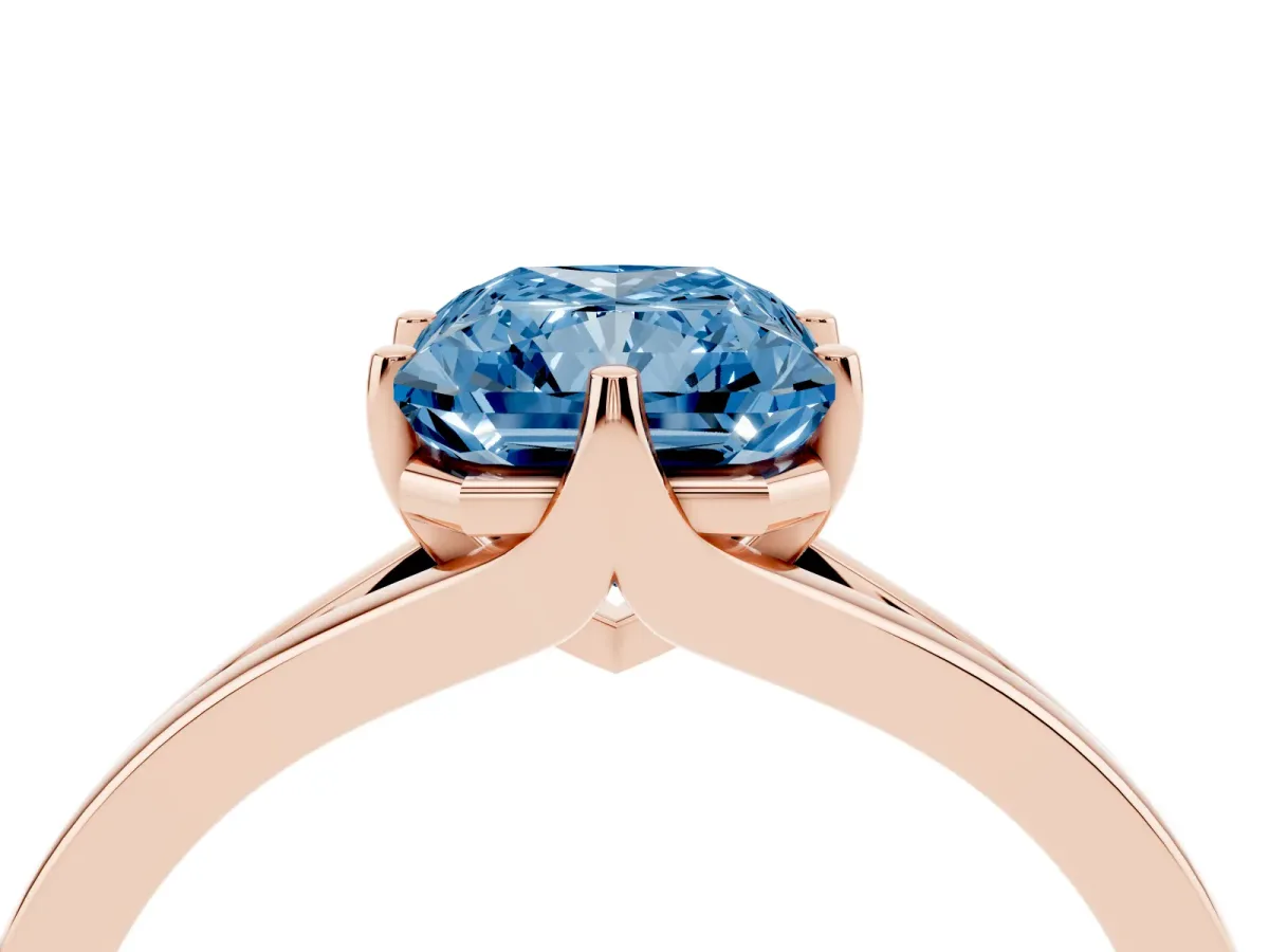 Fancy Blue Radiant Cut Solitaire Diamond Ring with Six-Prong Setting and Tapered Band Rose gold