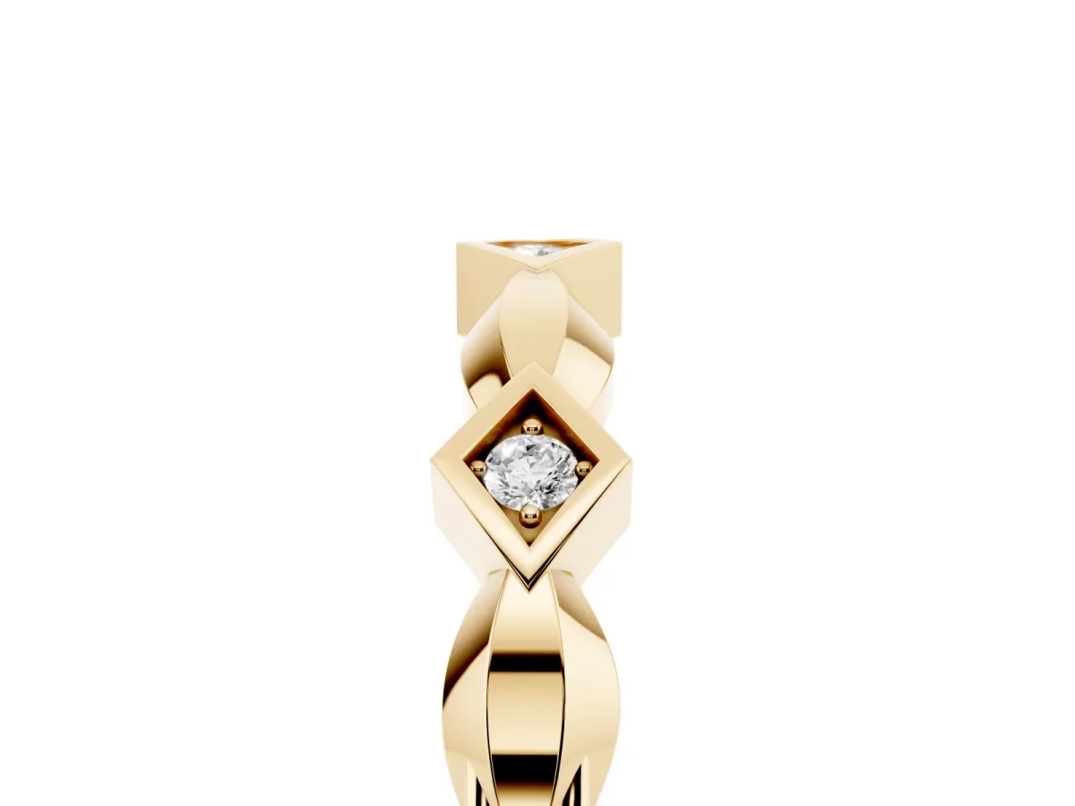 Square Diamond Twist Band with Bezel Setting Yellow gold