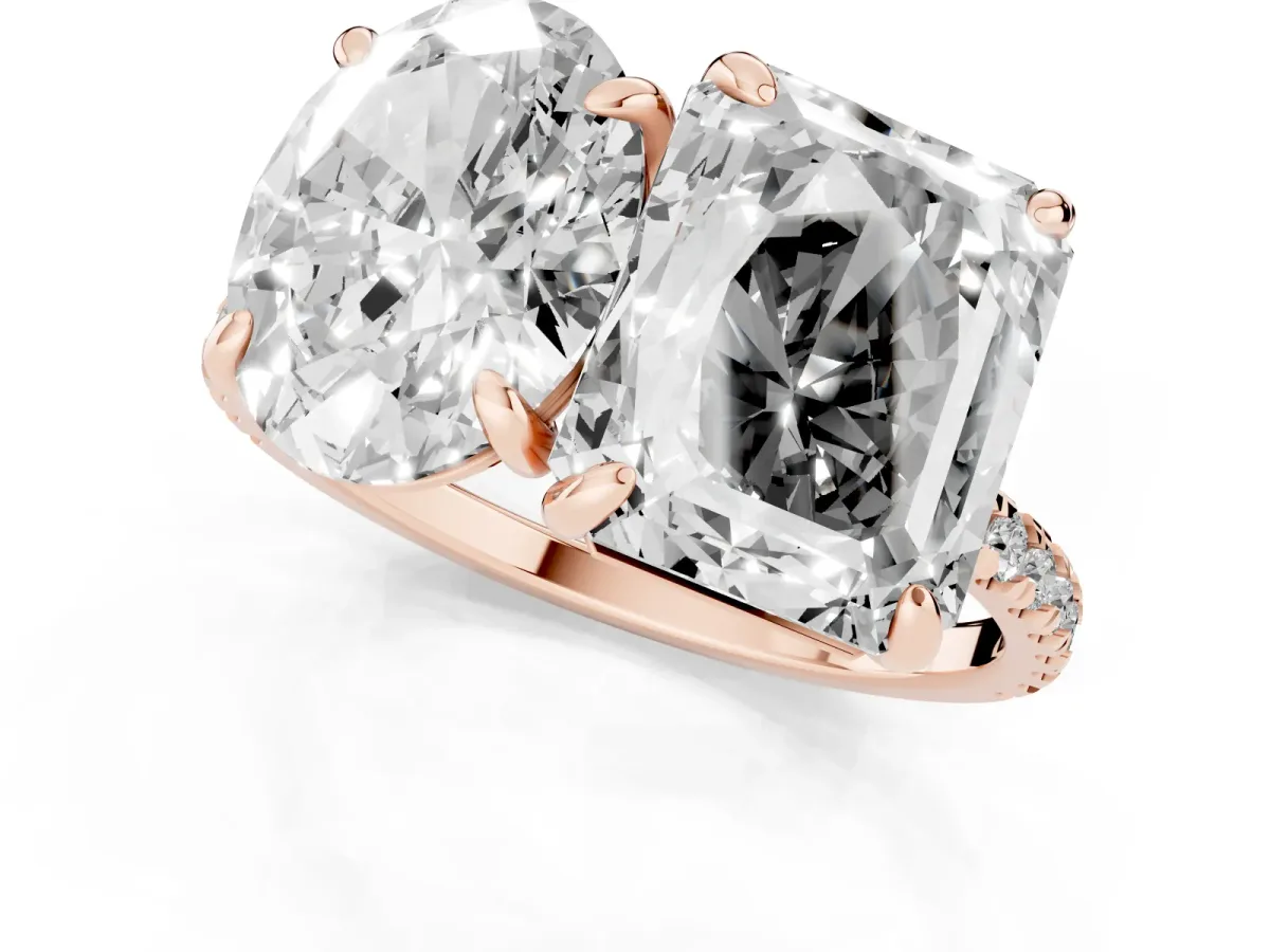 Oval and Radiant Toi Moi Ring with Prong Setting and Pave Band Rose gold