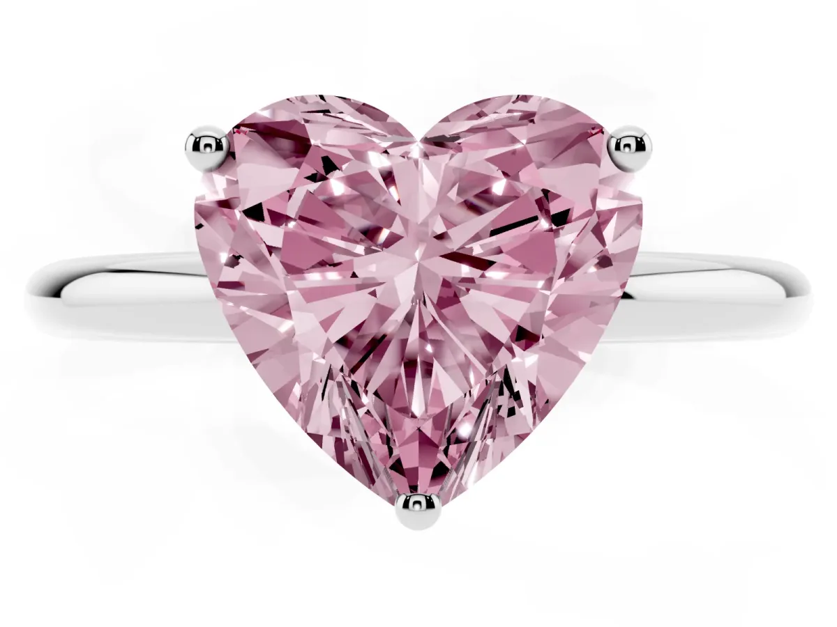 Fancy Pink Heart Cut Cut Solitaire Engagement Ring with Four-Prong Setting and Classic Band Silver