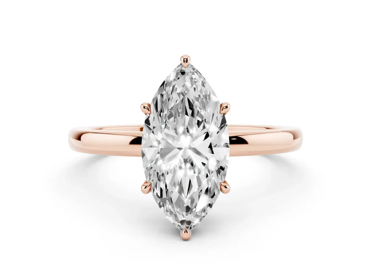 Marquise Cut Solitaire Engagement Ring with Cathedral Band and Four-Prong Setting Rose gold