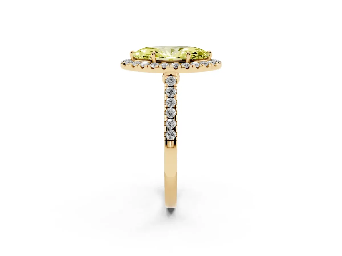 Fancy Yellow Marquise Cut Halo Pave Diamond Engagement Ring with Four-Prong Setting Yellow gold