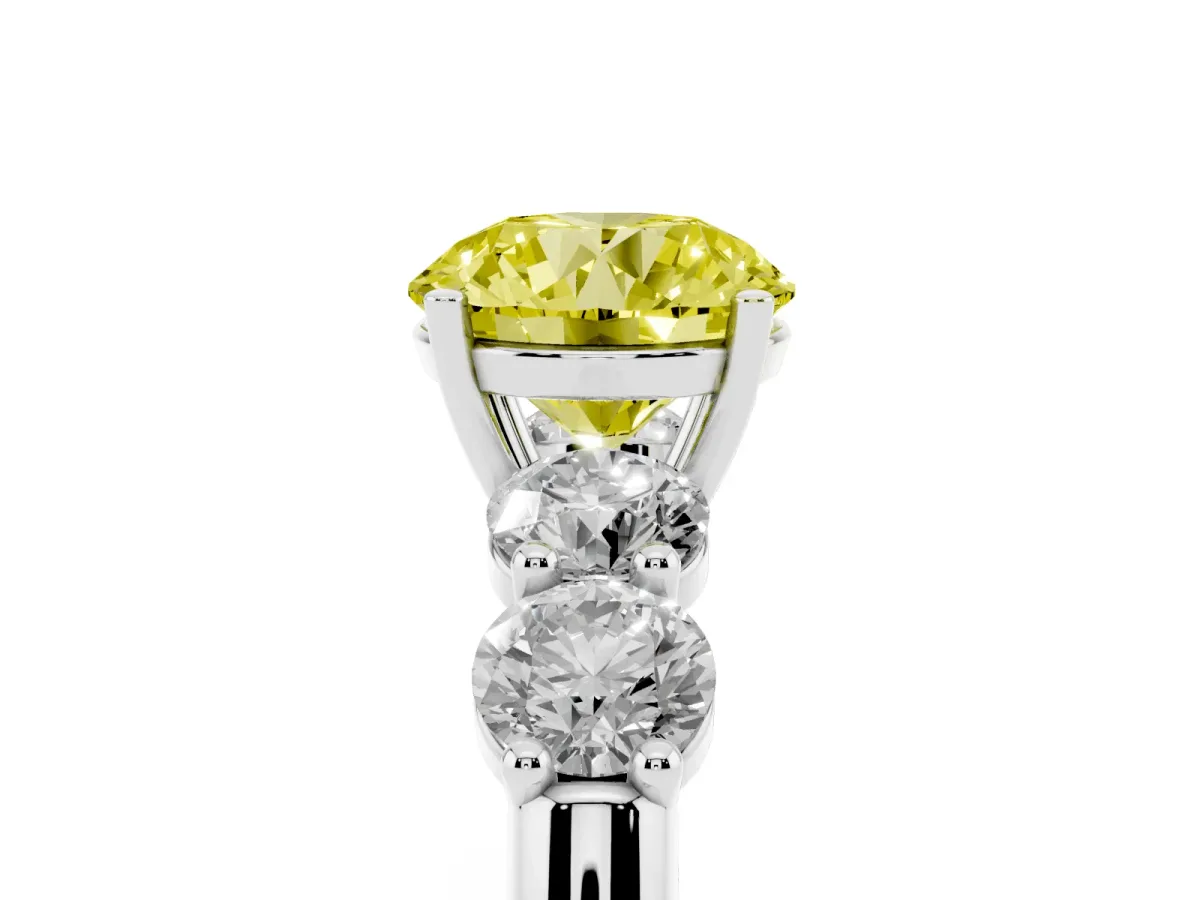Fancy Yellow Round Cut Cut Five-Stone Prong Set Diamond Ring with Classic Band Silver
