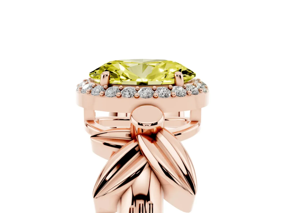 Fancy Yellow Oval Cut Halo Diamond Floral Band with Four-Prong Setting Rose gold