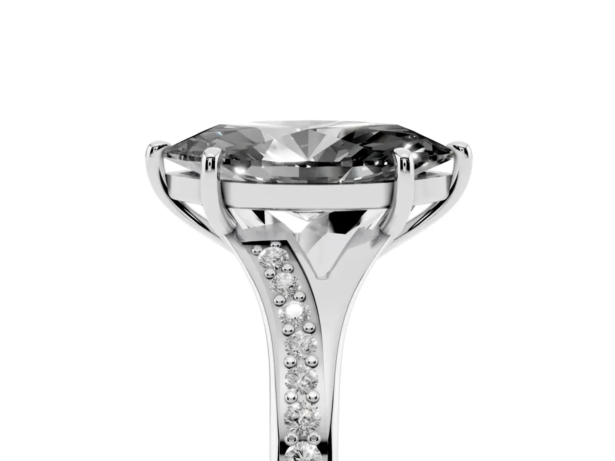 Fancy Black Marquise Cut Diamond Solitaire Ring with Pavé Band and Prong Setting Silver
