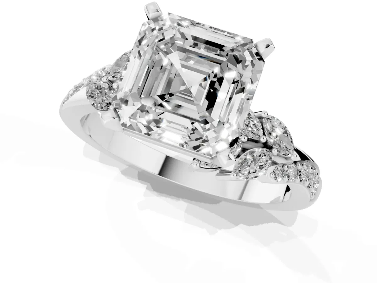 Asscher Cut Solitaire Marquise Twist Band with Six-Prong Setting Silver