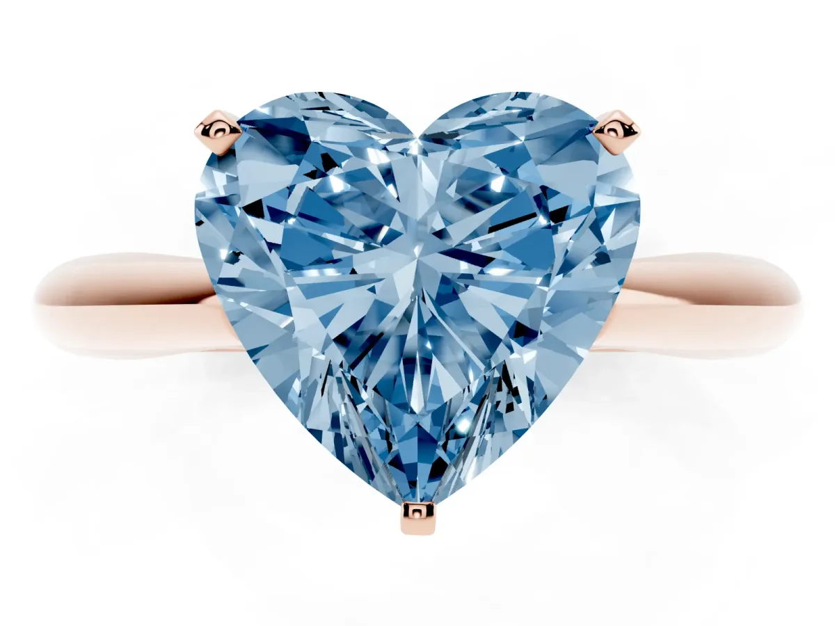 Fancy Blue Heart Cut Diamond Solitaire Engagement Ring with Cathedral Setting and Four-Prong Mount Rose gold