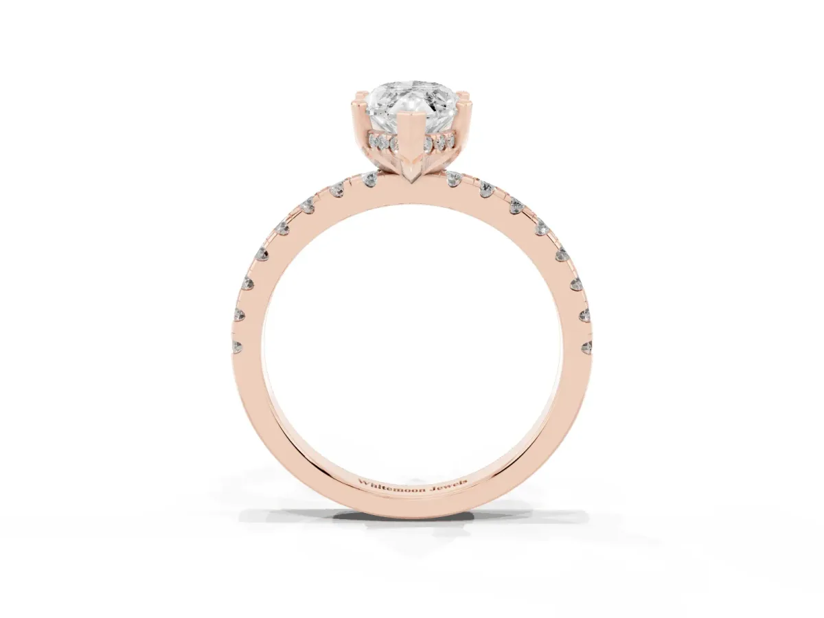 Marquise Cut Diamond Solitaire Ring with Round Pavé Band and Four-Prong Setting Rose gold