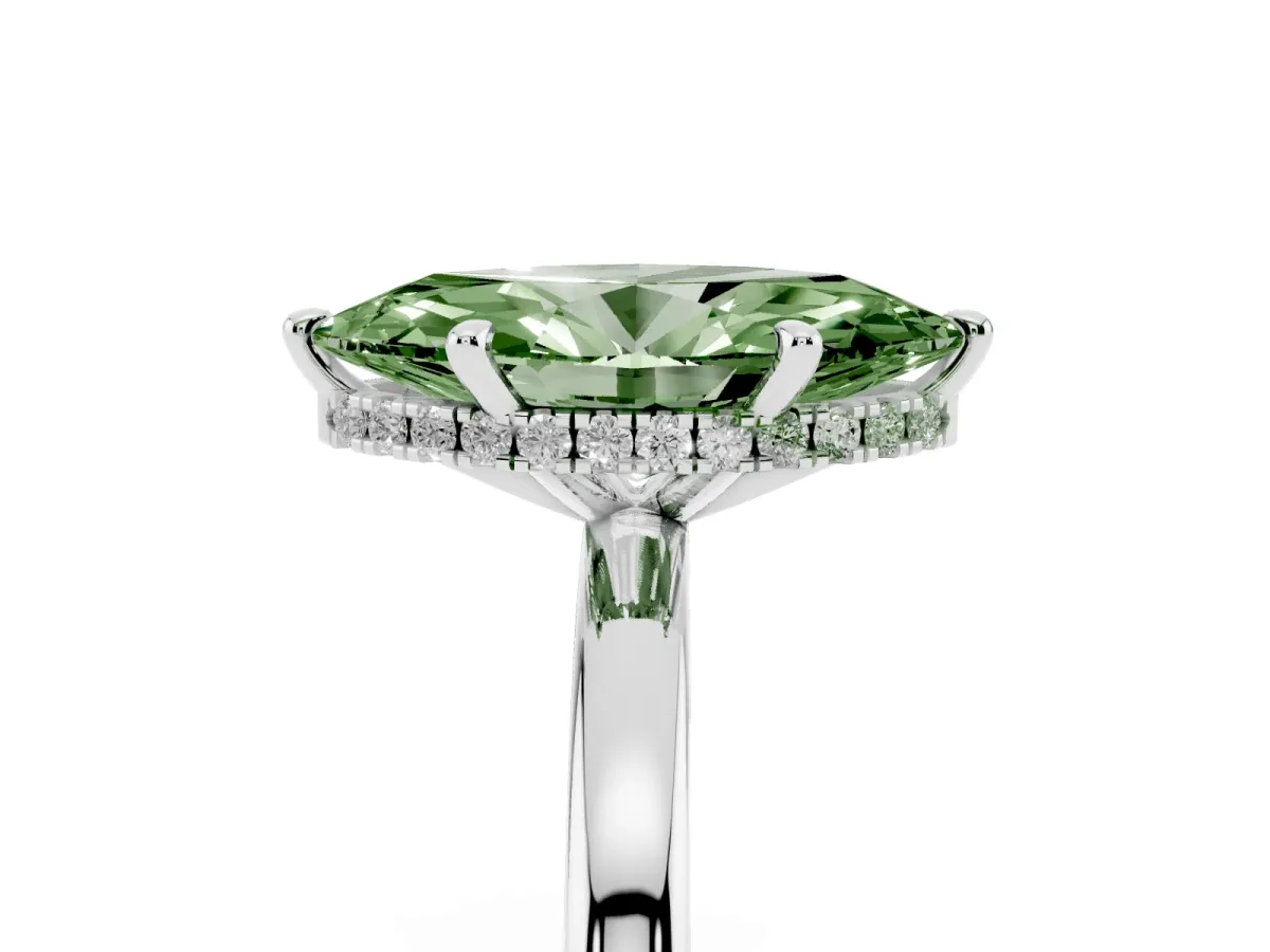 Fancy Green Marquise Cut Solitaire Engagement Ring with Cathedral Band and Four-Prong Setting Platinum